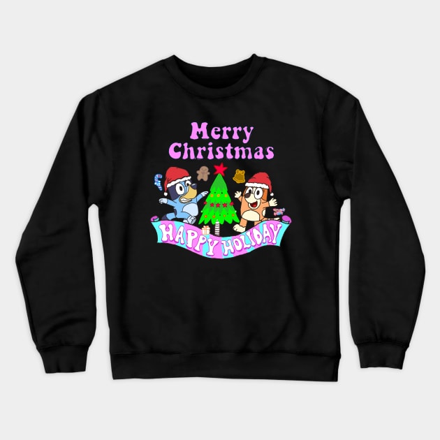 Merry Christmas and Happy Holiday // Bluey Crewneck Sweatshirt by 80sCartoons.Club